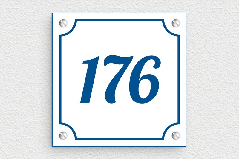 Plaque bleue numéro de maison  - PVC - 100 x 100 mm - blanc-bleu - screws - num-maison-bleu-003-1