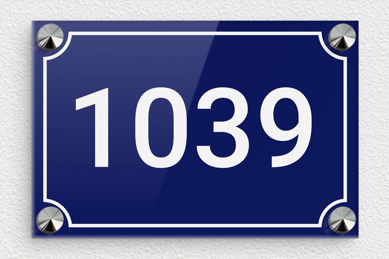 Plaque bleue numéro de maison  - Plexiglass - 150 x 100 mm - bleu-blanc - screws-caps - num-maison-bleu-005-1