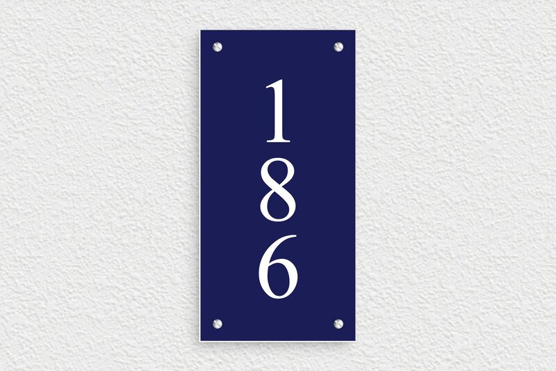 Plaque bleue numéro de maison  - PVC - 100 x 200 mm - bleu-marine-blanc - screws - num-maison-bleu-006-1