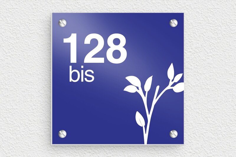 Plaque bleue numéro de maison  - Aluminium - 100 x 100 mm - bleu - screws - num-maison-bleu-009-1