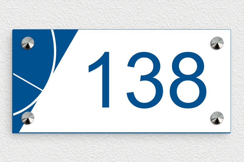 Plaque bleue numéro de maison  - PVC - 210 x 100 mm - blanc-bleu - screws-caps - num-maison-bleu-030-1