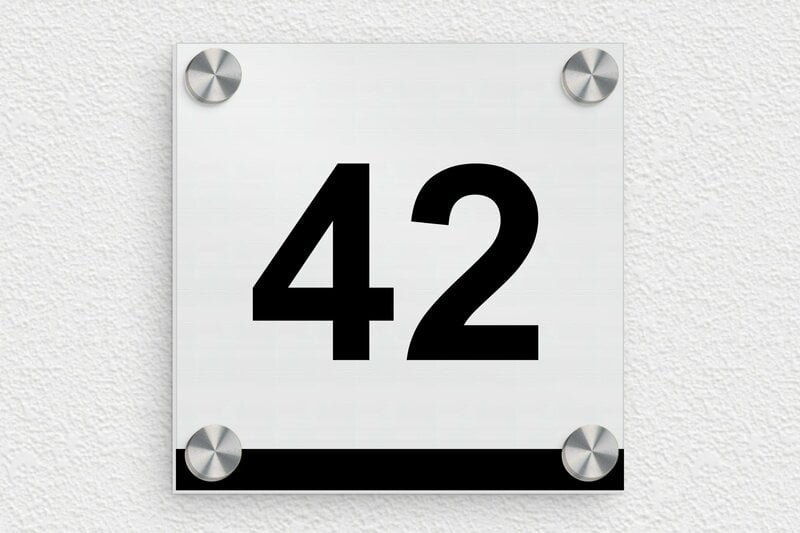 Plaque numéro maison - Aluminium - 100 x 100 mm - brosse - screws-caps - num-maison-design-006-1