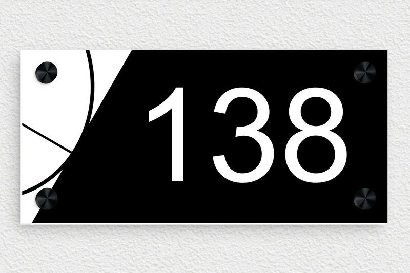 Numéro maison design noir - PVC - 210 x 100 mm - noir-blanc - screws-caps - num-maison-design-noir-023-1