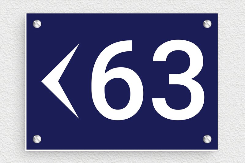 Numéro de maison avec flèche à personnaliser - PVC - 140 x 100 mm - bleu-marine-blanc - screws - num-maison-fleche-004-1