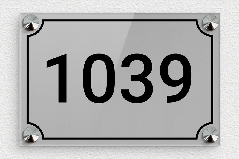 Numero de maison gris anthracite  - Plexiglass - 150 x 100 mm - gris-noir - screws-caps - num-maison-gris-017-1