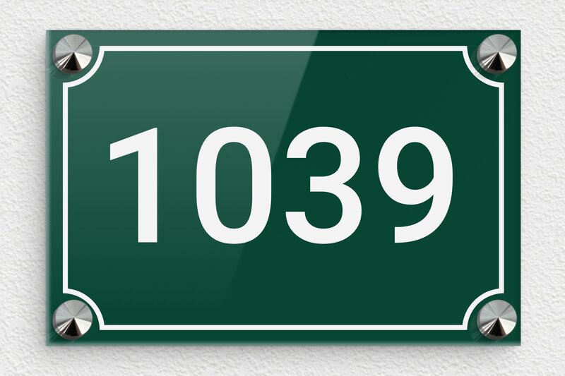 Plaque verte numéro de maison - Plexiglass - 150 x 100 mm - vert-blanc - screws-caps - num-maison-vert-005-1