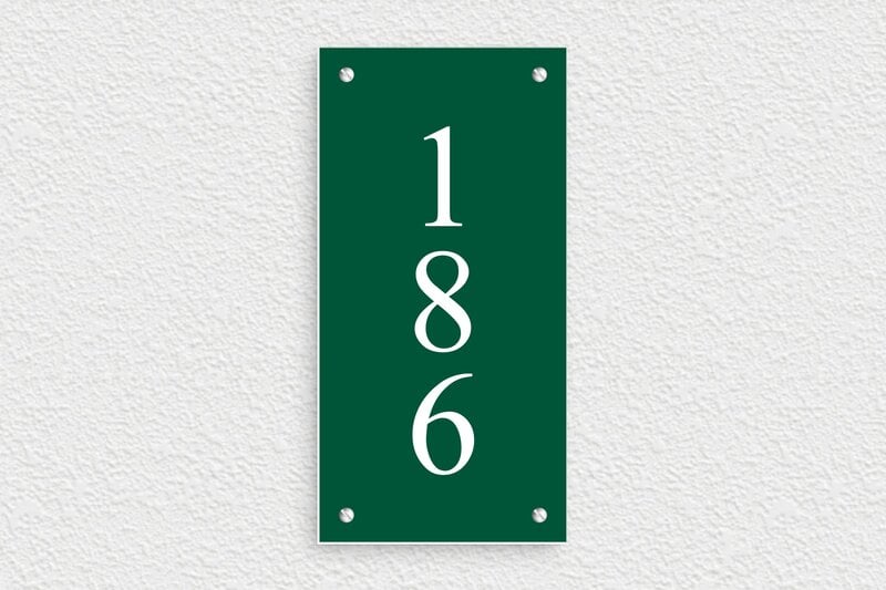 Plaque verte numéro de maison - PVC - 100 x 200 mm - vert-sapin-blanc - screws - num-maison-vert-006-1