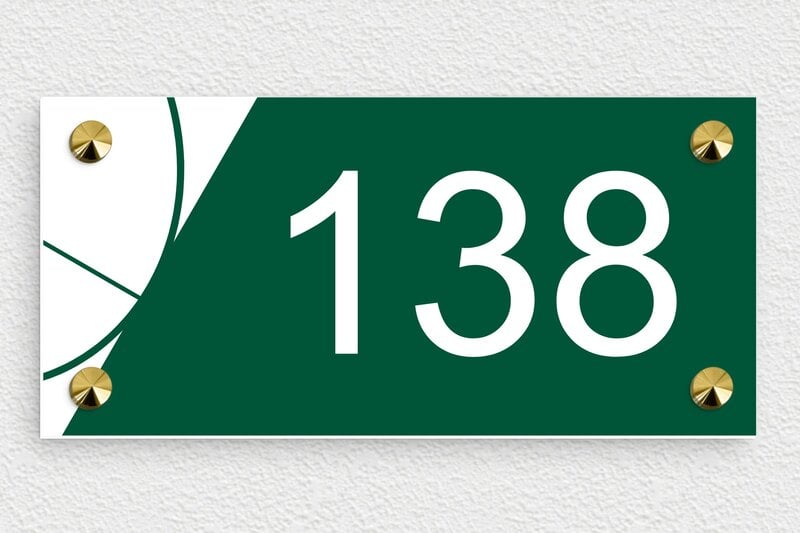 Plaque verte numéro de maison - PVC - 210 x 100 mm - vert-sapin-blanc - screws-caps - num-maison-vert-030-1