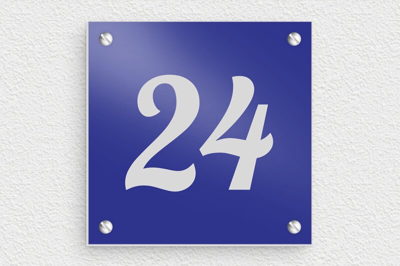 Plaque bleue numéro de maison  - Aluminium - 100 x 100 mm - bleu - screws - numero-maison-bleu-029-1
