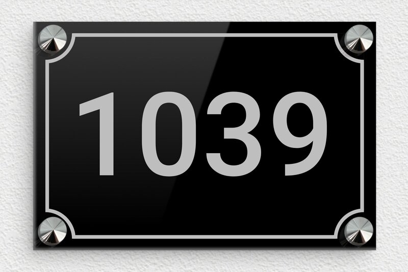 Numéro maison design noir - Plexiglass - 150 x 100 mm - noir-argent - screws-caps - numero-maison-design-noir-002-1