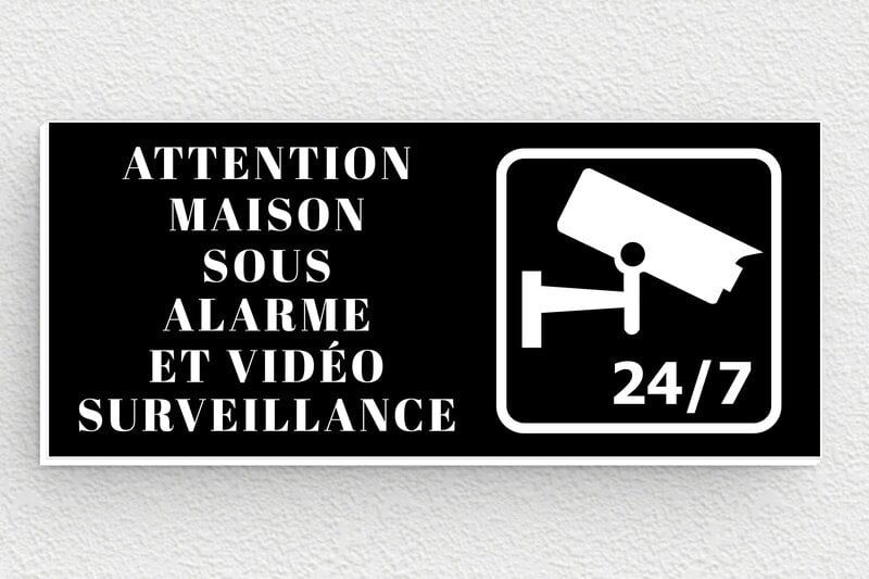 Plaque entreprise - Petite plaque alarme et vidéo surveillance - 80 x 35 mm - PVC - noir-blanc - none - pa-surveillance-004-4