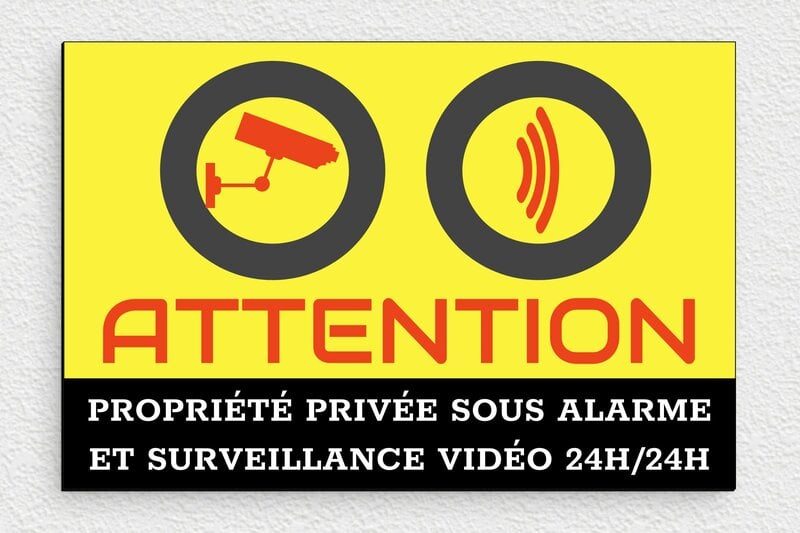 Panneau vidéo surveillance pour propriété privée - Plaque attention propriété sous alarme et surveillance vidéo - 210 x 140 mm - PVC - custom - glue - pa-surveillance-alarme-quadri-001-4