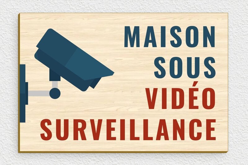 Panneau vidéo surveillance pour propriété privée - Plaque maison sous vidéo surveillance - 210 x 140 mm - Bois - erable - glue - pa-surveillance-quadri-bois-5