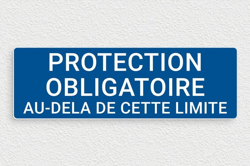 Signalisation de Santé et de Sécurité au travail - Plaque protection obligatoire - 250 x 80 mm - PVC - bleu-blanc - glue - panneau-chantier-001-3