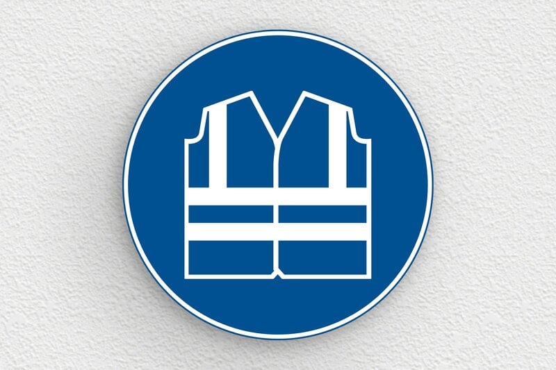 Panneau de protection chantier - Plaque ronde port d'un gilet de sécurité obligatoire - 200 x 200 mm - PVC - bleu-blanc - glue - panneau-chantier-003-3