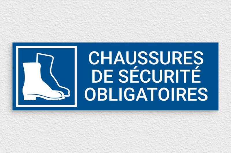 Signalisation de Santé et de Sécurité au travail - Panneau chaussures de sécurité obligatoires - 300 x 100 mm - PVC - bleu-blanc - glue - panneau-chantier-004-3