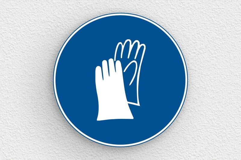 Signalisation de Santé et de Sécurité au travail - Plaque ronde port de gants de protection obligatoire - 200 x 200 mm - PVC - bleu-blanc - glue - panneau-chantier-009-3