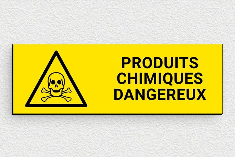 Panneau avertissement - Plaque produits chimiques dangereux - 150 x 50 mm - PVC - jaune-noir - glue - panneau-chimique-002-3