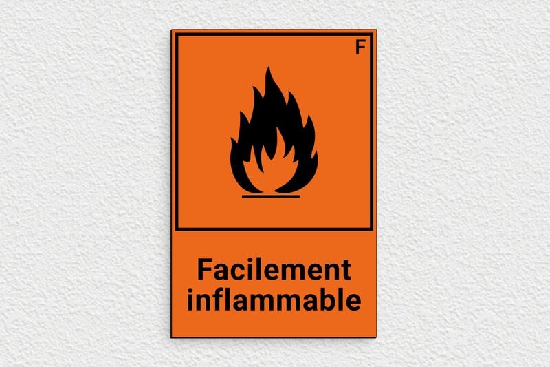Panneau avertissement - Panneau inflammable - 140 x 210 mm - PVC - orange-noir - glue - panneau-chimique-004-3