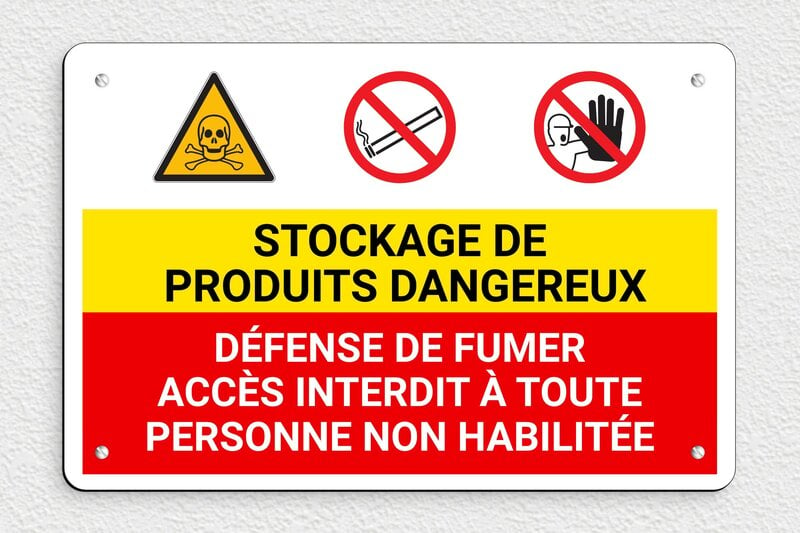 Panneau de signalisation - Panneau stockage de produits dangereux - 300 x 200 mm - PVC - custom - screws - panneau-chimique-005-3