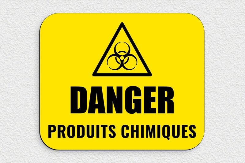 Panneau danger produits chimiques - 240 x 200 mm - PVC - jaune-noir - glue - panneau-chimique-006-3