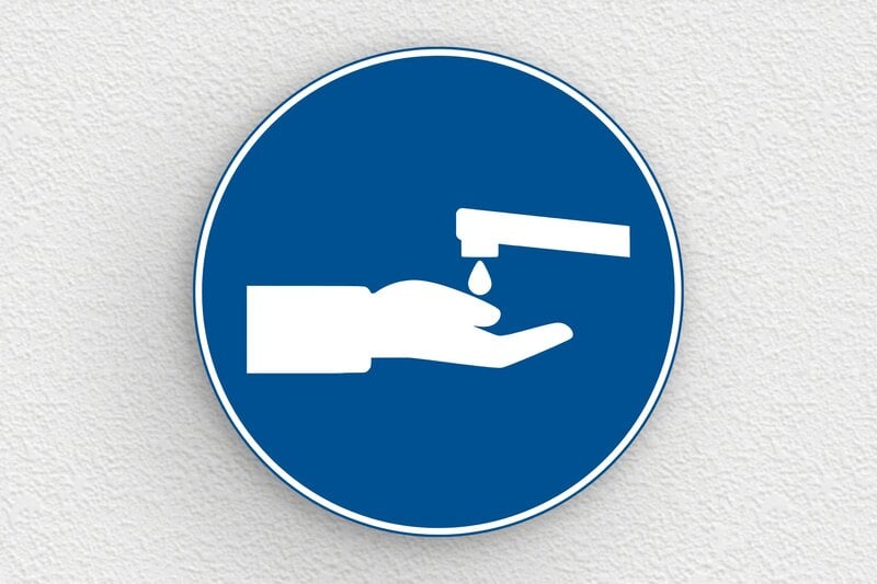 Panneau de signalisation - Plaque ronde laver les mains - 200 x 200 mm - PVC - bleu-blanc - glue - panneau-covid-002-3