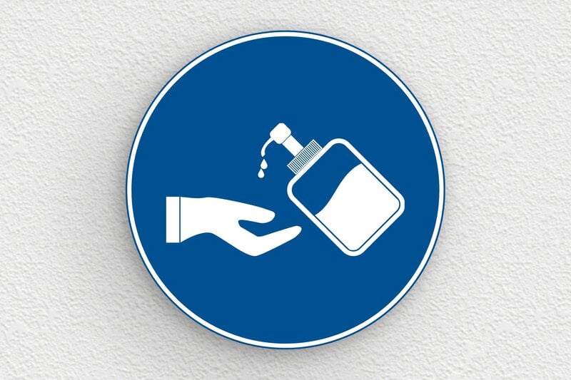 Panneau de signalisation - Plaque ronde gel désinfectant - 200 x 200 mm - PVC - bleu-blanc - glue - panneau-covid-003-3