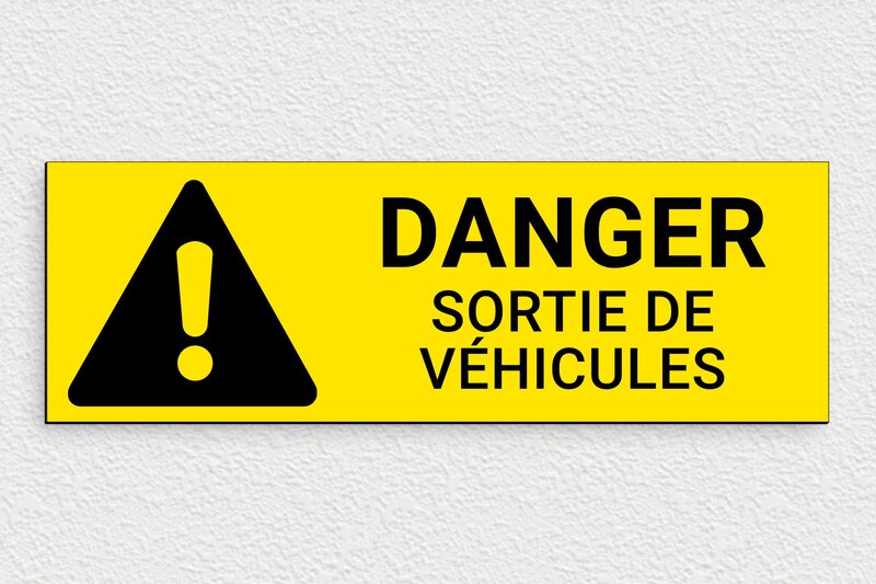 Panneau de signalisation - Panneau danger sortie de véhicules - 300 x 100 mm - PVC - jaune-noir - glue - panneau-danger-005-3