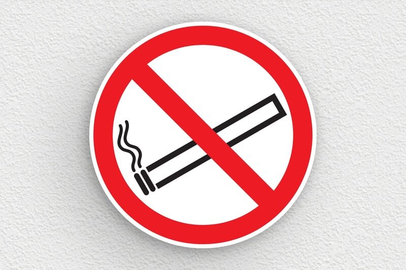 Plaque ronde interdiction de fumer - 200 x 200 mm - PVC - custom - glue - panneau-fumer-002-3
