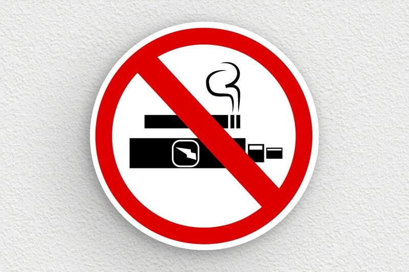 Affiche interdiction de fumer et vapoter - Plaque ronde interdiction de fumer et de vapoter - 200 x 200 mm - PVC - custom - glue - panneau-fumer-vapoter-002-3