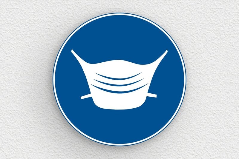 Panneau de signalisation - Plaque ronde port du masque obligatoire - 200 x 200 mm - PVC - bleu-blanc - glue - panneau-sante-securite-002-3