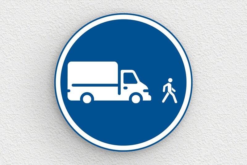 Panneau de signalisation transport - Panneau véhicules au pas - 300 x 300 mm - PVC - bleu-blanc - glue - panneau-transport-003-3