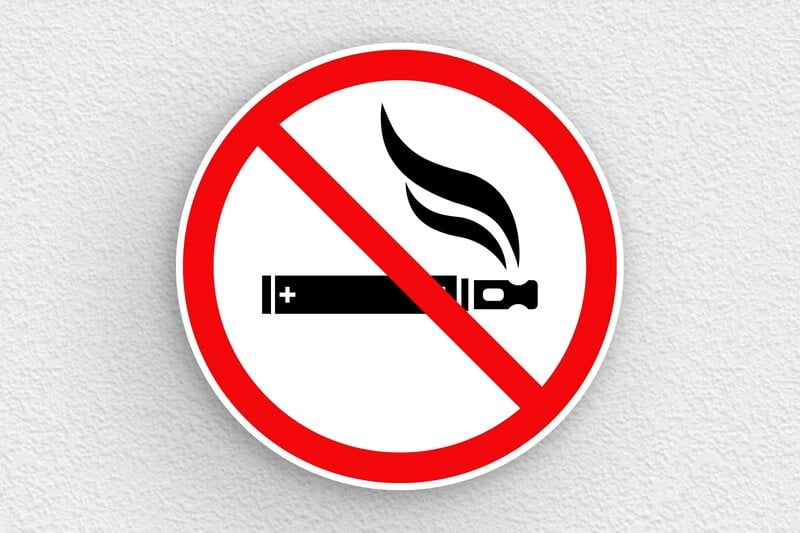 Affiche interdiction de fumer et vapoter - Plaque ronde interdiction de vapoter - 200 x 200 mm - PVC - custom - glue - panneau-vapoter-002-3