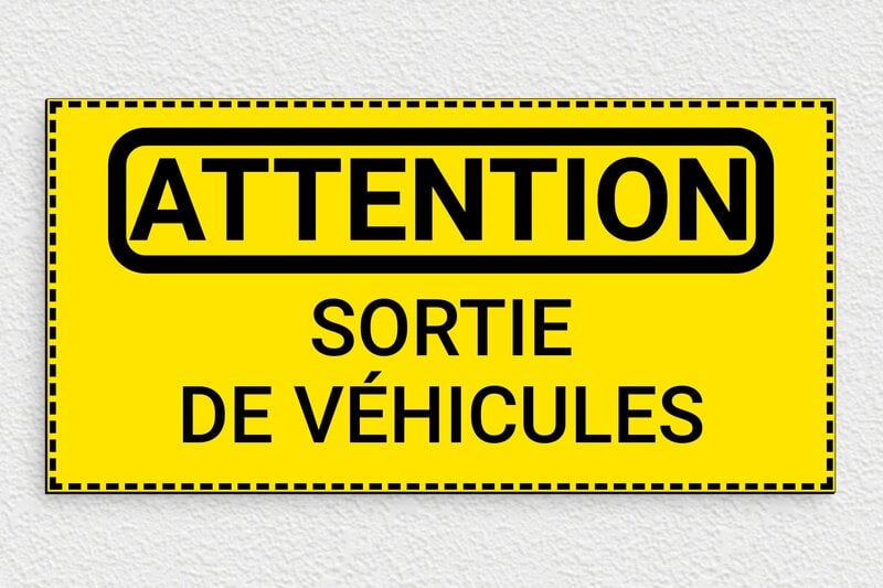 Signalisation véhicule - Panneau attention sortie de véhicules - 300 x 150 mm - PVC - jaune-noir - glue - panneau-vehicule-004-3