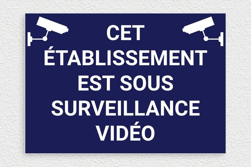 Panneau de signalisation - Panneau établissement sous surveillance vidéo - 300 x 210 mm - PVC - bleu-marine-blanc - glue - panneau-videosurveillance-001-3