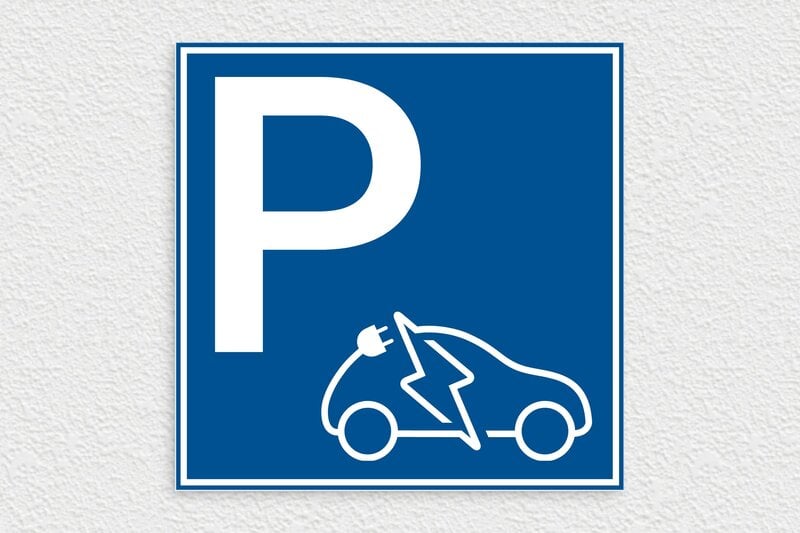 Panneau signalétique - Panneau parking avec borne de recharge - 300 x 300 mm - PVC - bleu-blanc - glue - panneau-voiture-electrique-004-3