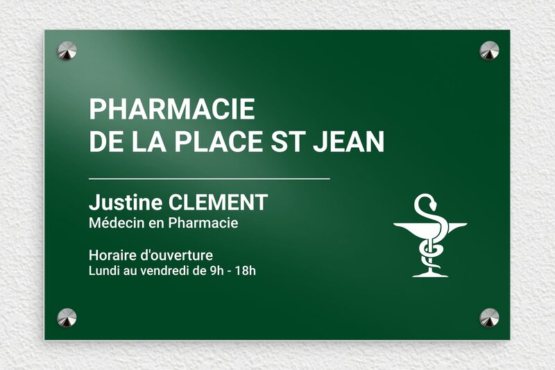Plaque Pharmacie - Aluminium - 300 x 200 mm - vert - screws-caps - pl-aluminium-002-1