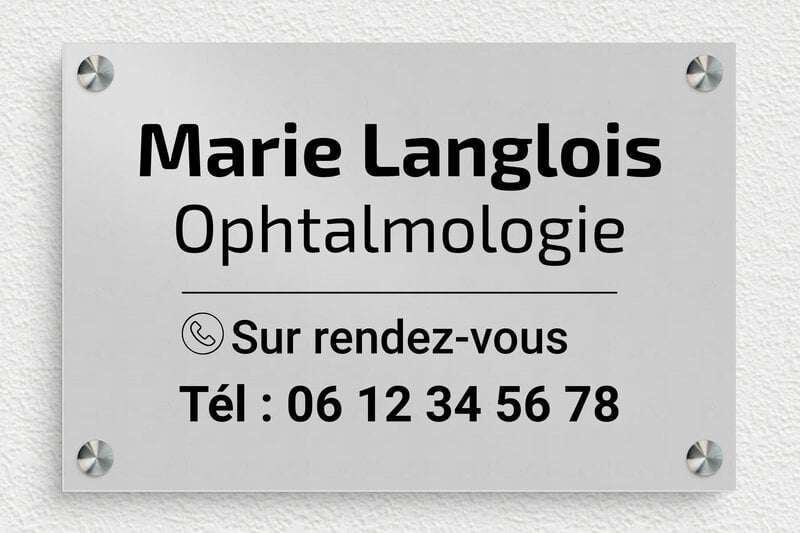 Plaque ophtalmologue - Aluminium - 300 x 200 mm - anodise - screws-spacer - pl-aluminium-027-4