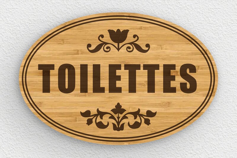 Plaque de porte WC - Toilettes et salle de bains - Bois - 210 x 140 mm - bambou - glue - pl-bois-006-1