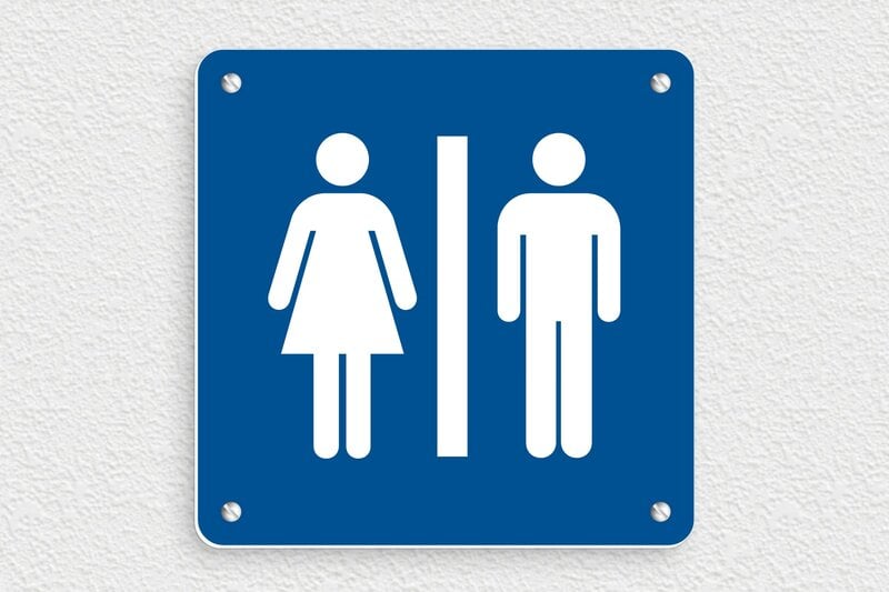 Signalétique restaurant - Plaque toilettes - 150 x 150 mm - PVC - bleu-blanc - screws - pl-magasin-0013-1