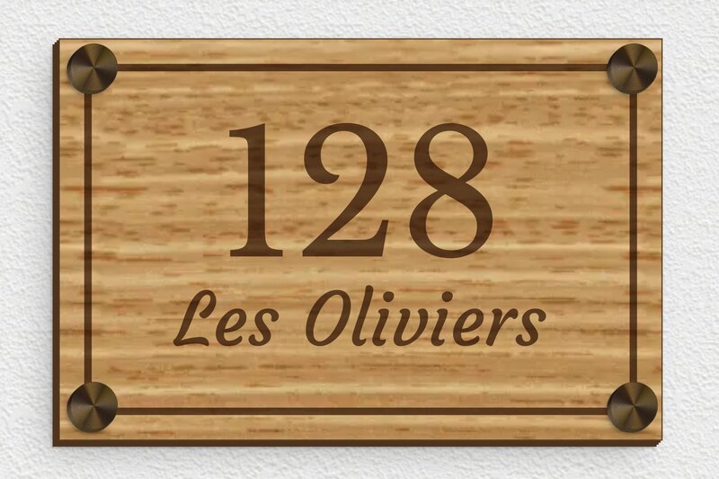 Plaque numéro maison en bois  - Bois - 150 x 100 mm - chene - screws-caps - pl-maison-bois-035-1