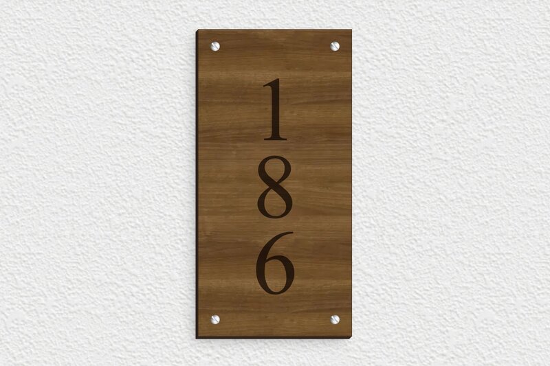 Plaque numéro maison en bois  - Bois - 100 x 200 mm - noyer - screws - pl-maison-bois-037-1