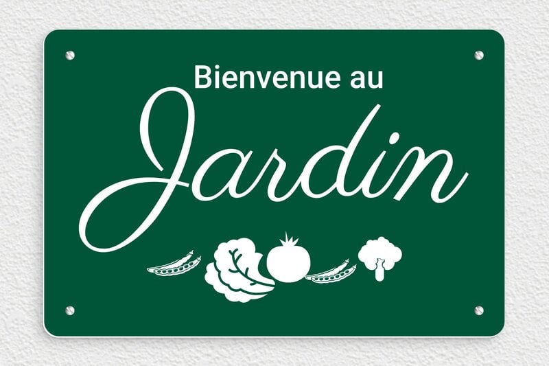 Plaque Jardin - PVC - 300 x 200 mm - vert-sapin-blanc - screws - pl-maison-jardin-bienvenu-004-1