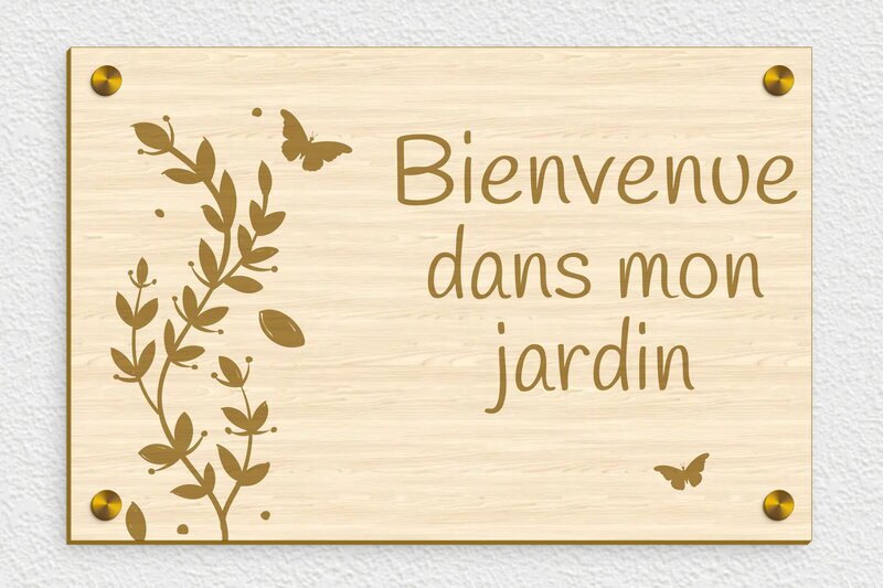 Plaque Jardin - Bois - 300 x 200 mm - erable - screws-caps - pl-maison-jardin-bienvenue-001-1