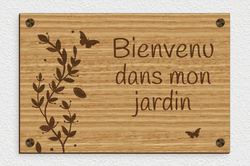 Plaque Jardin - Bois - 300 x 200 mm - chene - screws-caps - pl-maison-jardin-bois-002-1