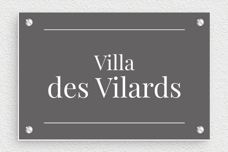 Plaque nom de maison - PVC - 150 x 100 mm - gris-souris-blanc - screws - pl-maison-nom-villa-011-1