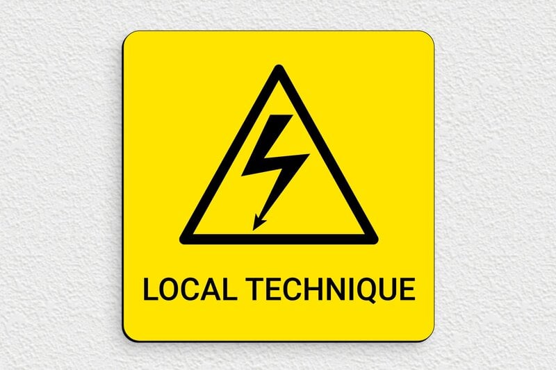 Panneau de signalisation - Plaque local technique - 150 x 150 mm - PVC - jaune-noir - glue - pl-pictogramme-0010-1