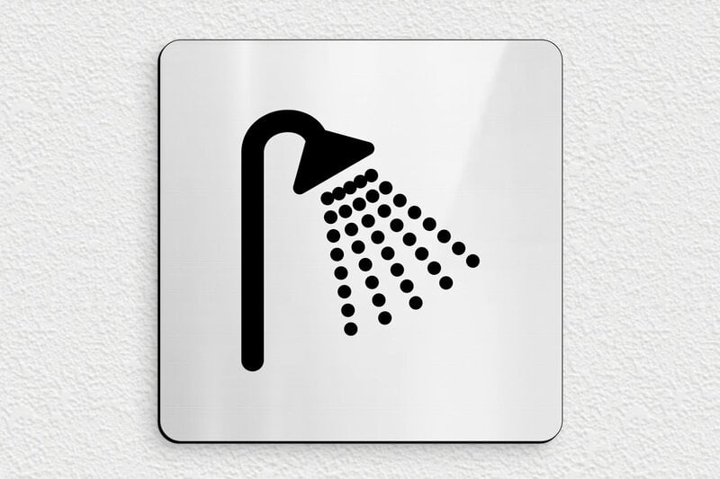 Panneau pour sanitaires - Signalétique douche grise - 150 x 150 mm - PVC - gris-brillant-noir - glue - pl-pictogramme-0014-1