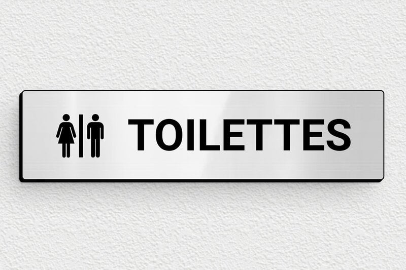 Plaque de porte WC - Toilettes et salle de bains - PVC - 100 x 25 mm - gris-brillant-noir - glue - pl-plastique-0011-1