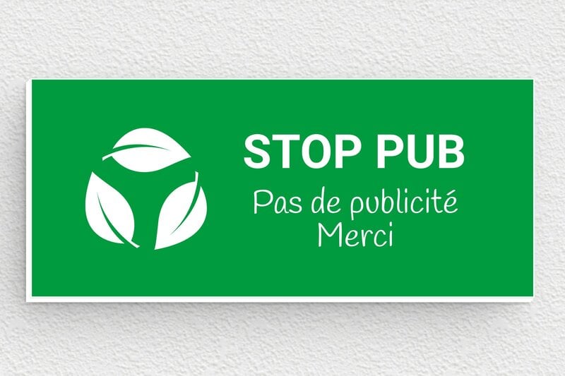 Stop PUB boîte aux lettres - Plaque stop pub - 80 x 35 mm - PVC - vert-blanc - glue - pl-plastique-004-1